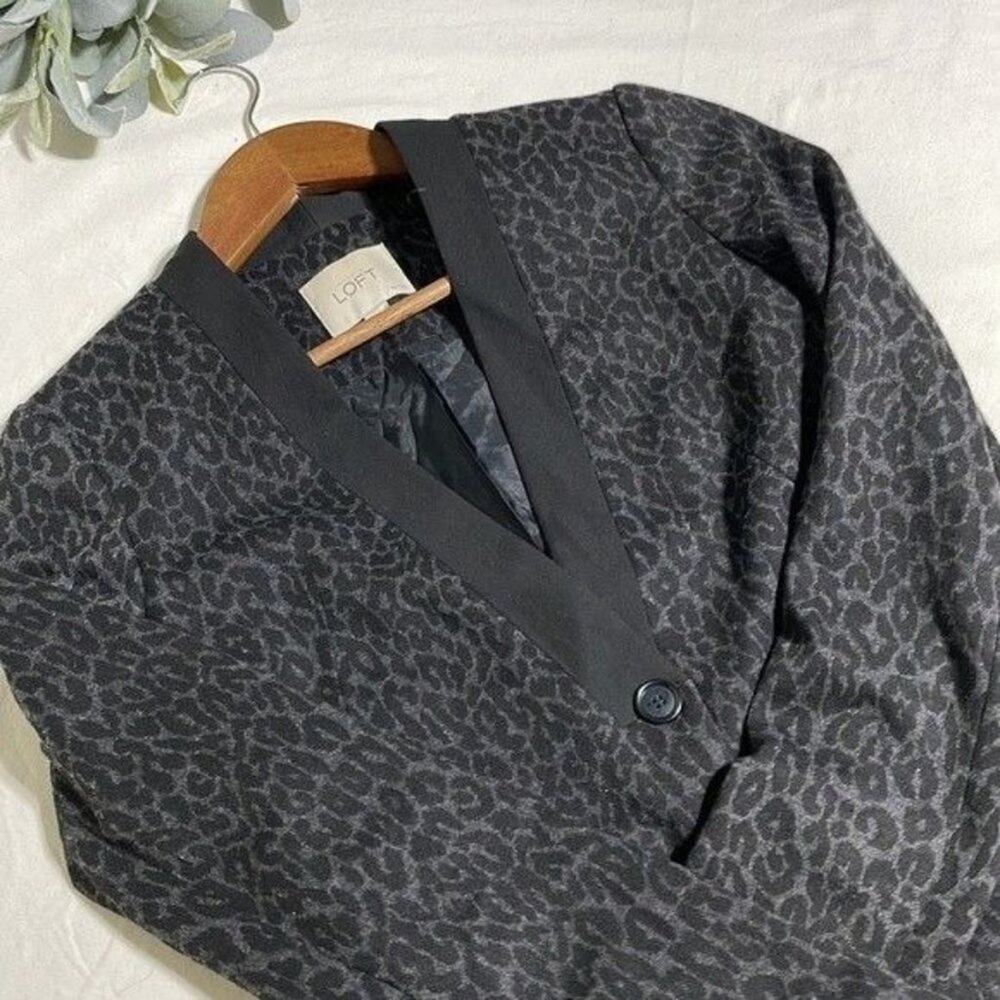 Ann Taylor Loft Leopard print black and grey jacket blazer size 00 petite - Picture 5 of 10